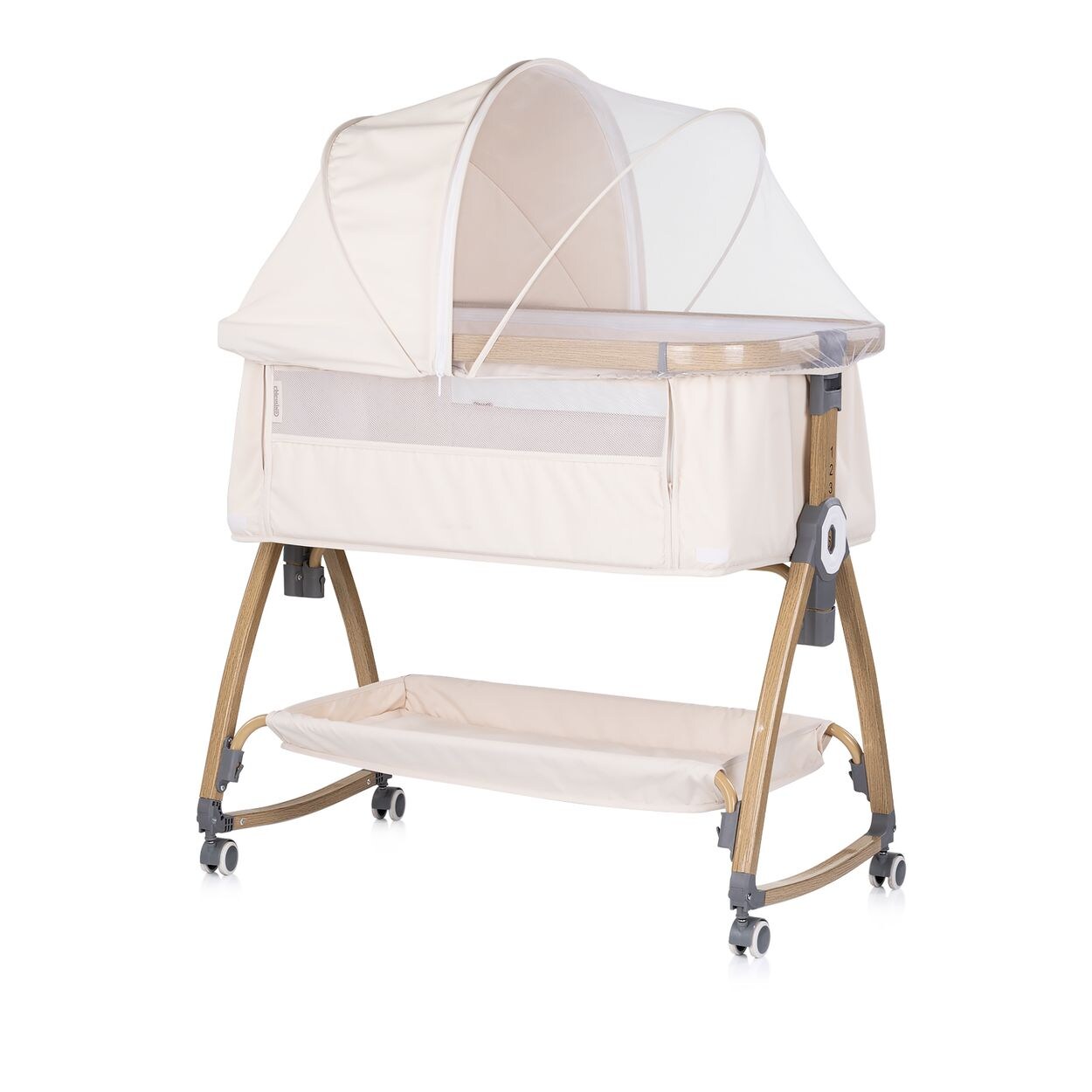 Chipolino Beistellbett Charisma Matratze höhenverstellbar Räder Ablagefach Gurt beige