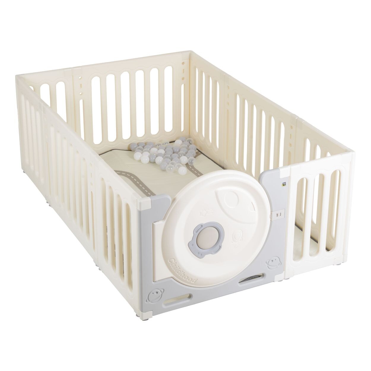 Moni Laufstall Cubby Land Laufgitter Spielmatte 50 Bälle Türe einfache Montage beige | 03801005602551