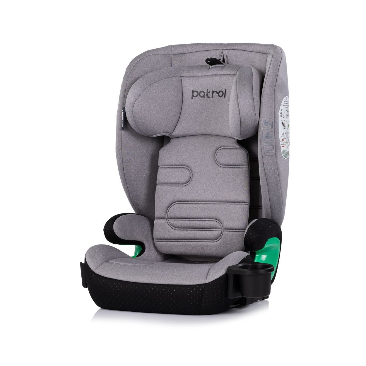Chipolino Kindersitz Patrol i-Size Isofix (100-150cm) Kopfstütze Getränkehalter grau