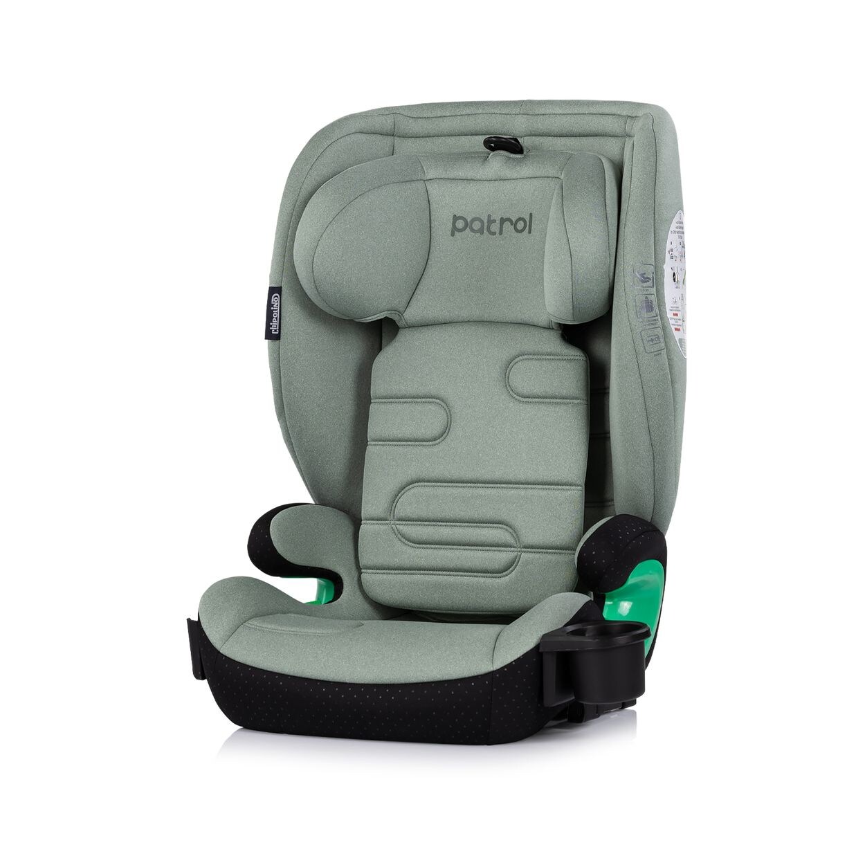 Chipolino Kindersitz Patrol i-Size Isofix (100-150cm) Kopfstütze Getränkehalter grün