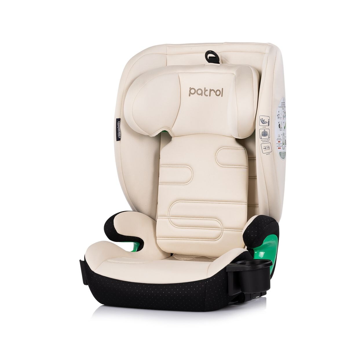 Chipolino Kindersitz Patrol i-Size Isofix (100-150cm) Kopfstütze Getränkehalter beige
