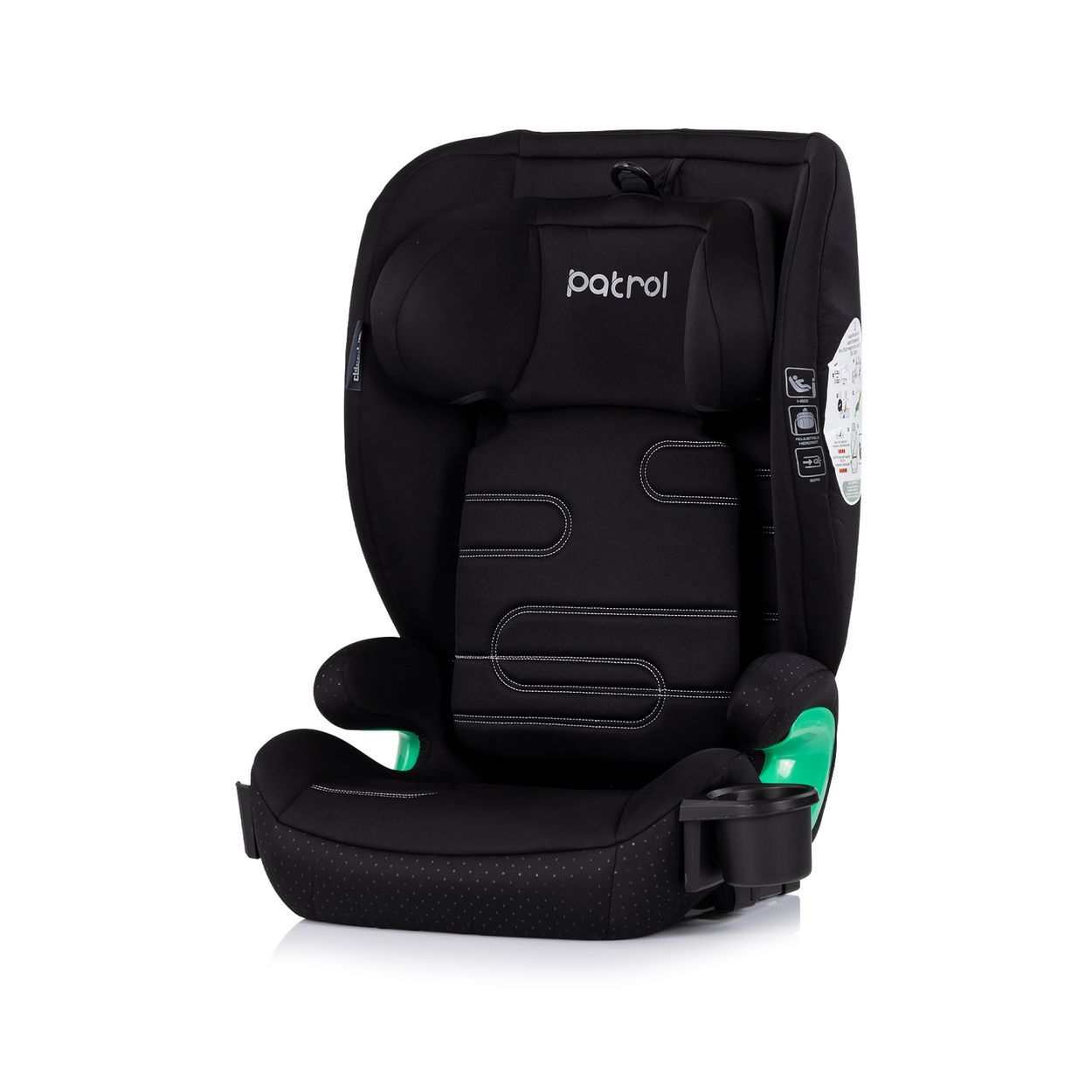 Chipolino Kindersitz Patrol i-Size Isofix (100-150cm) Kopfst&uuml;tze Getr&auml;nkehalter schwarz - Bild 1