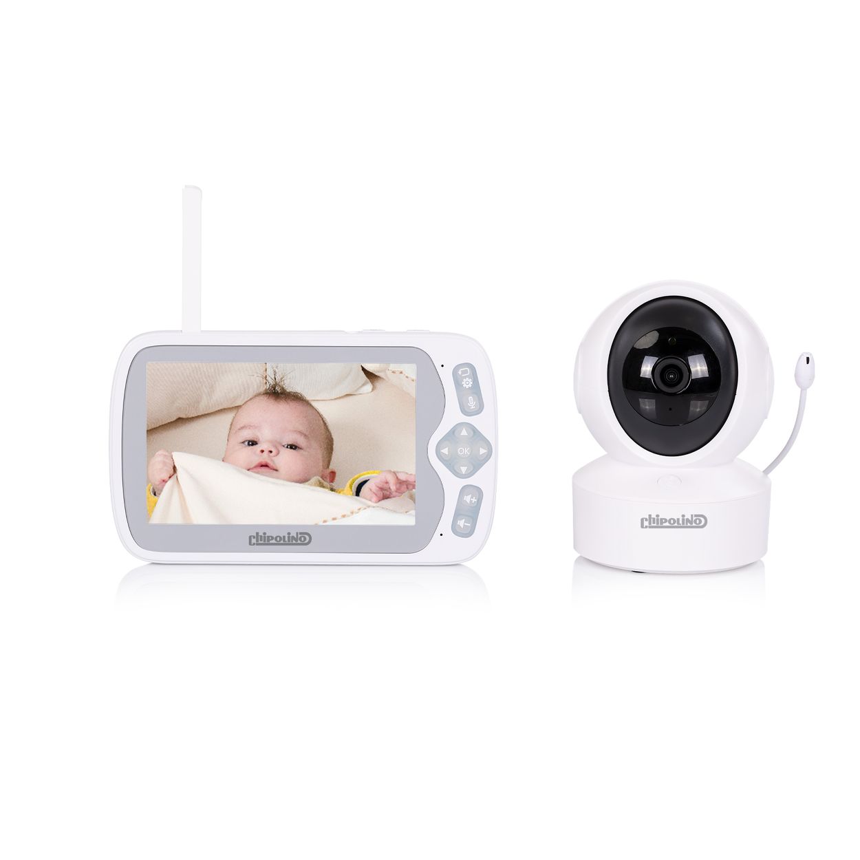 Chipolino Babyphone Duo View Kamera Monitor 5 Zoll Musik Alarm Nachtsicht VOX wei&szlig; - Bild 1