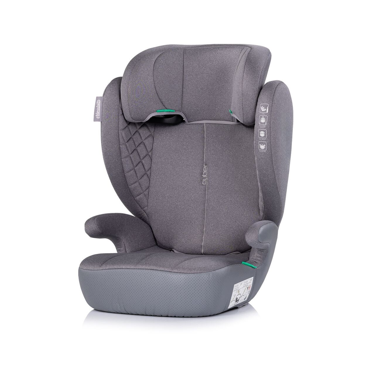Chipolino Kindersitz Cyber i-Size (100-150cm) Sitzerhöhung, höhenverstellbar grau