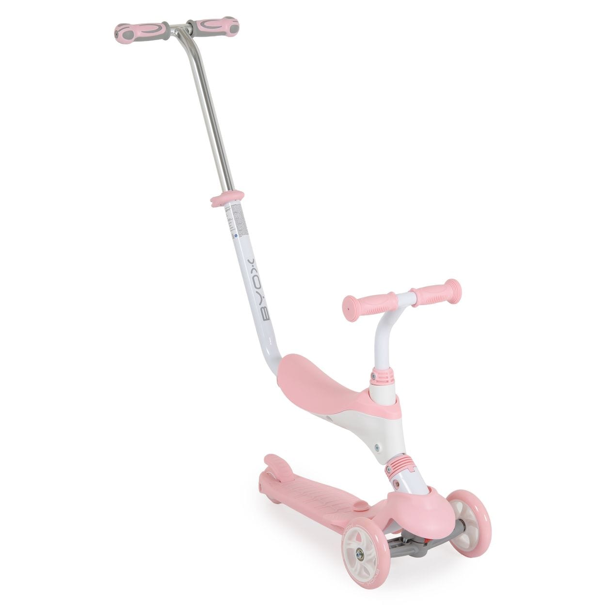 Byox Kinderroller Tristar 3 in 1 Roller Rutscher Schiebestange PU R&auml;der ABEC-5 rosa wei&szlig; - Bild 1