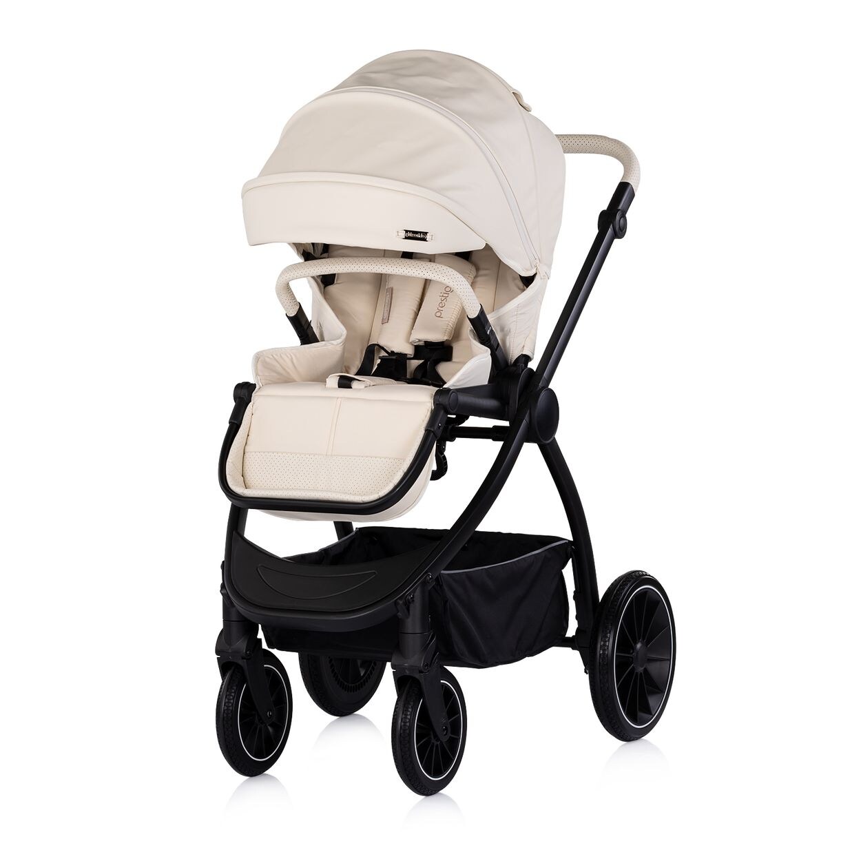 Chipolino Kombikinderwagen 3 in 1 Prestige Babywanne Rucksack i-Size Babyschale beige-schwarz