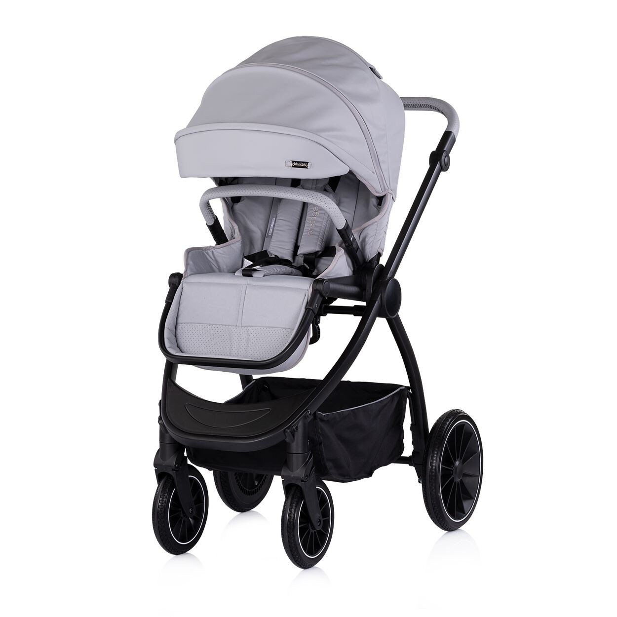 Chipolino Kombikinderwagen 3 in 1 Prestige Babywanne Rucksack i-Size Babyschale hellgrau