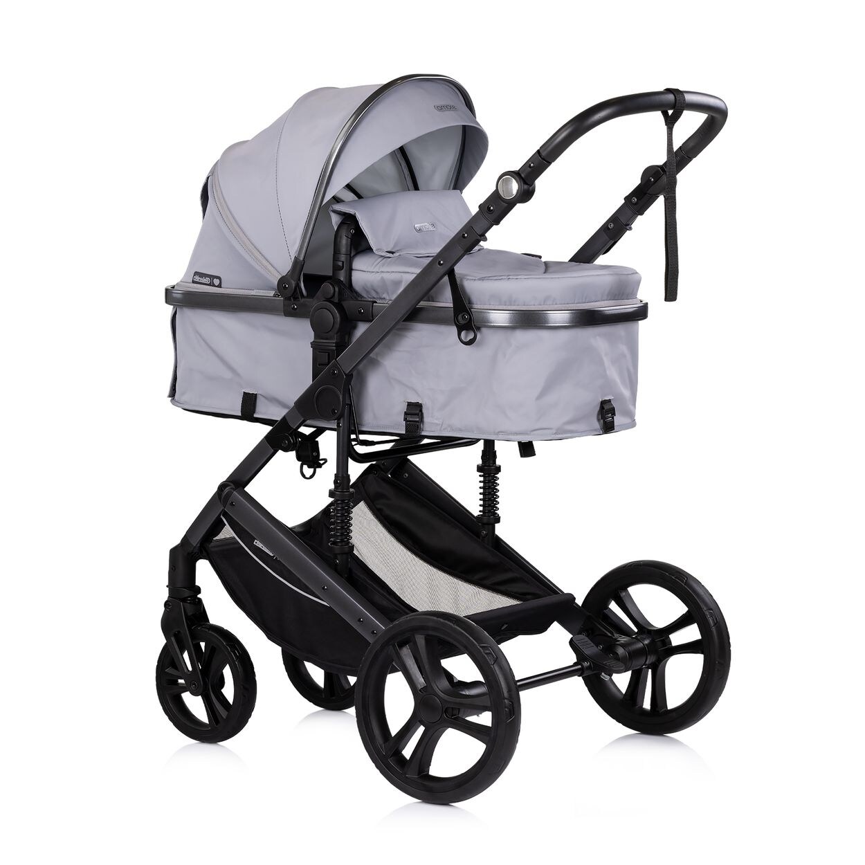 Chipolino Kinderwagen 2 in 1 Amore Getränkehalter Wickeltasche Fußabdeckung Korb hellgrau