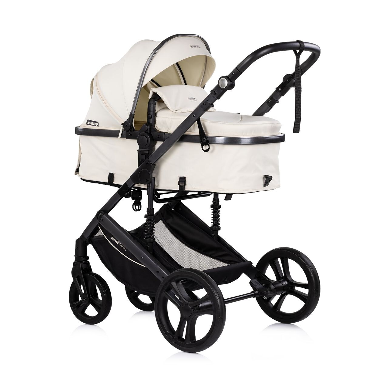 Chipolino Kinderwagen 2 in 1 Amore Getränkehalter Wickeltasche Fußabdeckung Korb beige-schwarz