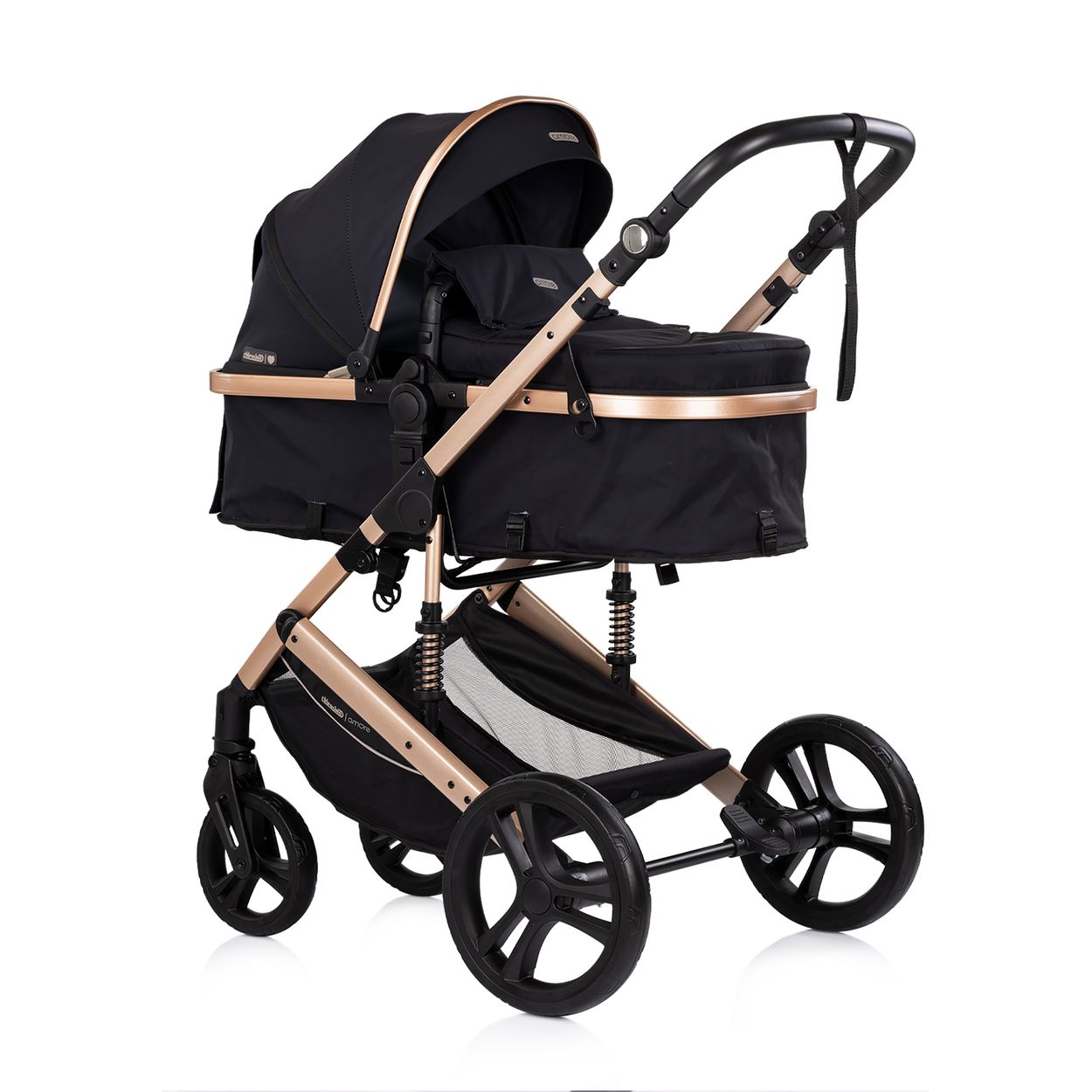 Chipolino Kinderwagen 2 in 1 Amore Getr&auml;nkehalter Wickeltasche Fu&szlig;abdeckung Korb black - Bild 1