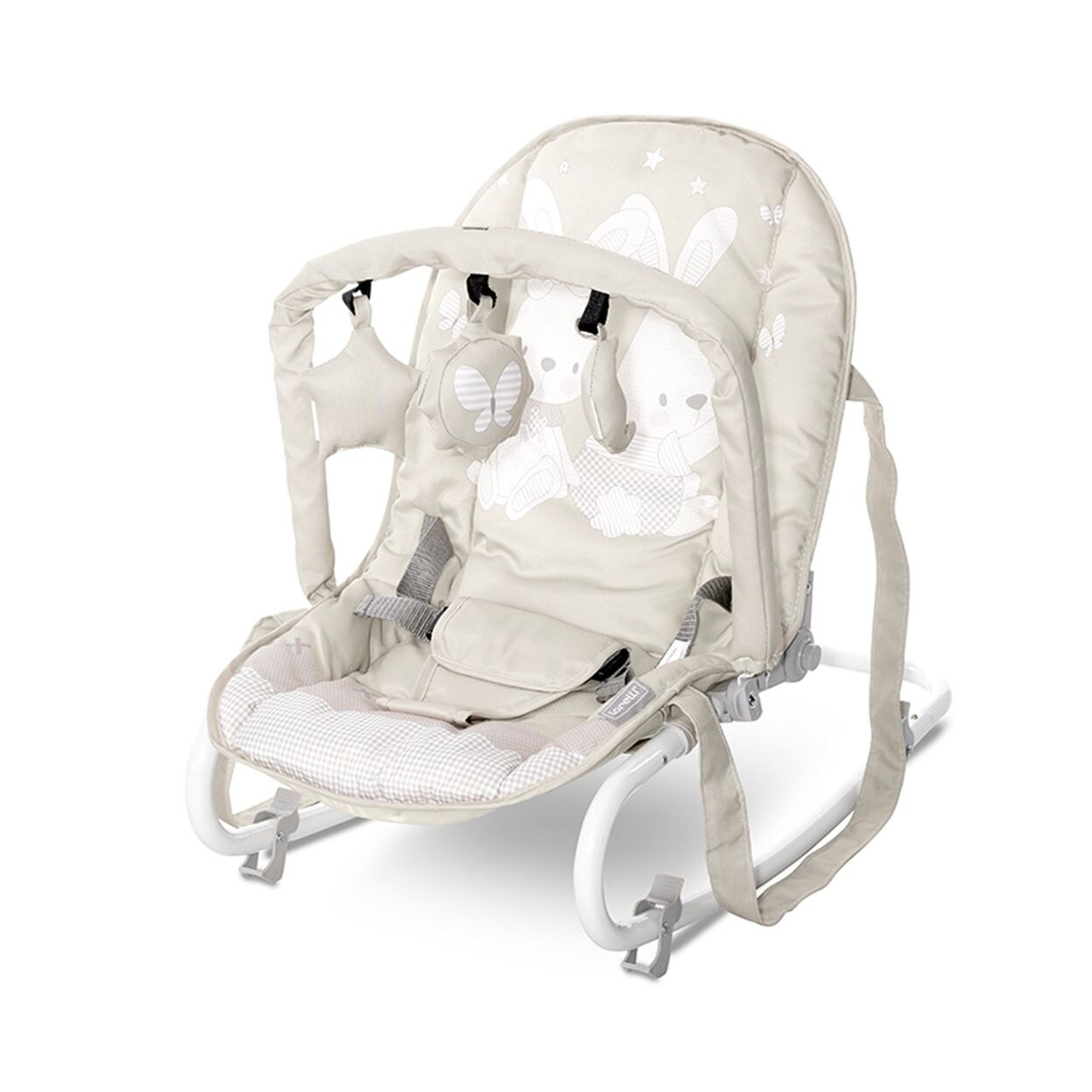 Lorelli Babywippe Eliza Spielbogen, verstellbar, Tragegriffe, Schwingeffekt beige-weiß