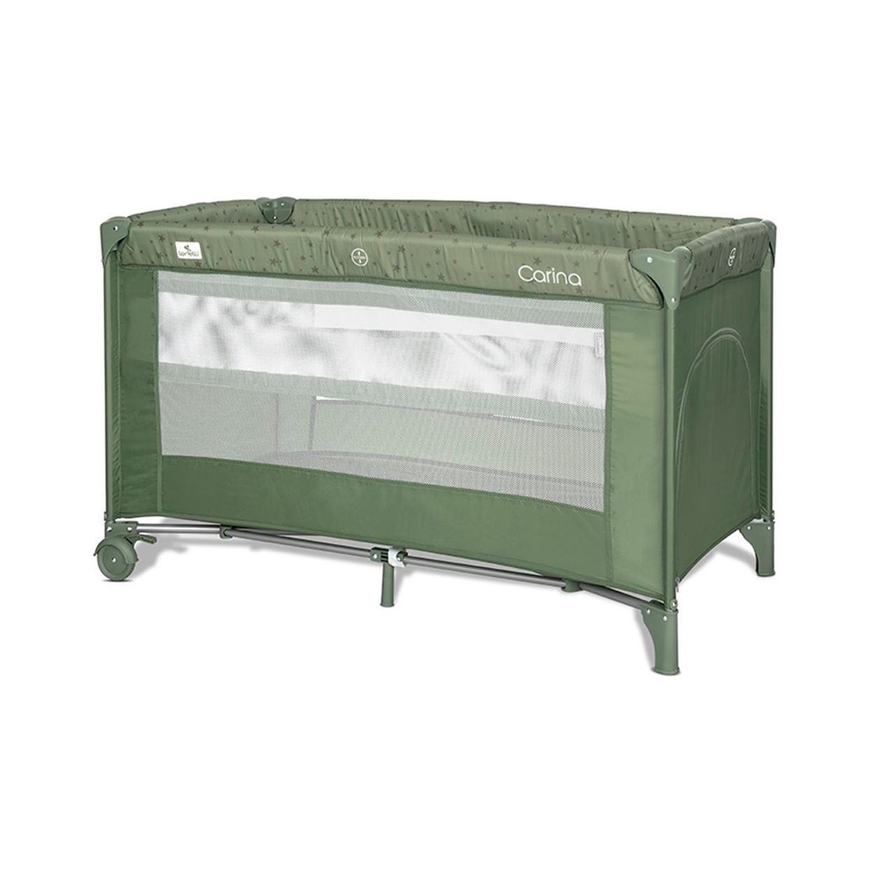 Lorelli Reisebett Carina 2 Ebenen Matratze Tragetasche faltbar R&auml;der mit Bremse dunkelgr&uuml;n - Bild 1