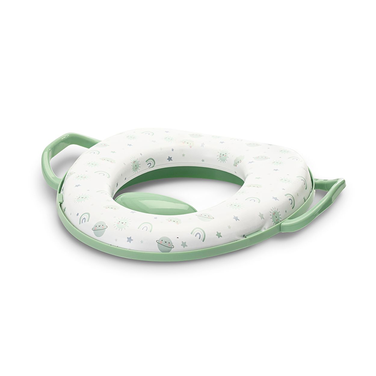 Lorelli Toilettensitz mit Handgriff weich gepolstert Spritzschutz aus Kunststoff wei&szlig; gr&uuml;n - Bild 1