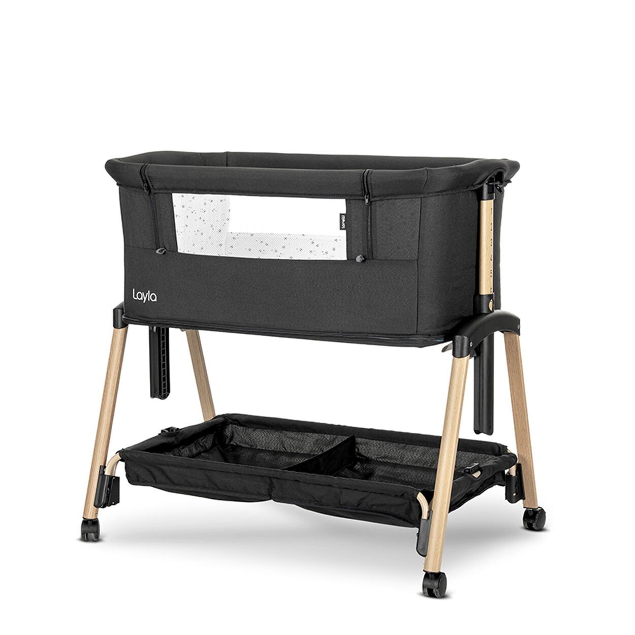 Lorelli Beistellbett Layla 2 in 1 Moskitonetz, Matratze, faltbar, Räder, Korb schwarz