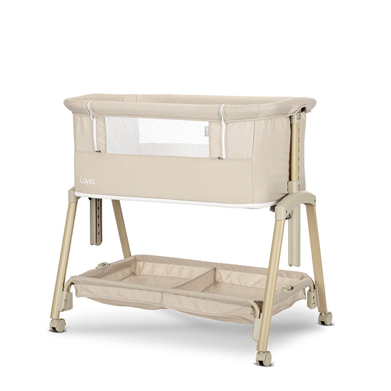 Lorelli Beistellbett Layla 2 in 1 Moskitonetz, Matratze, faltbar, Räder, Korb beige