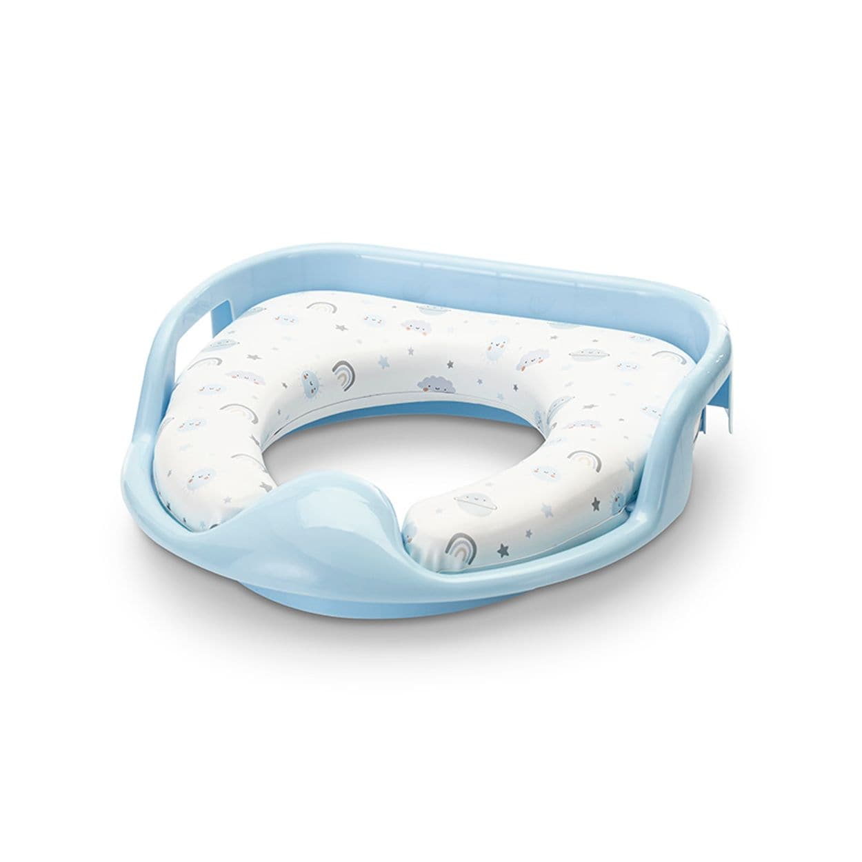 Lorelli Toilettensitz weich, Handgriffe, gepolstertes Sitzkissen, Spritzschutz hellblau - Bild 1