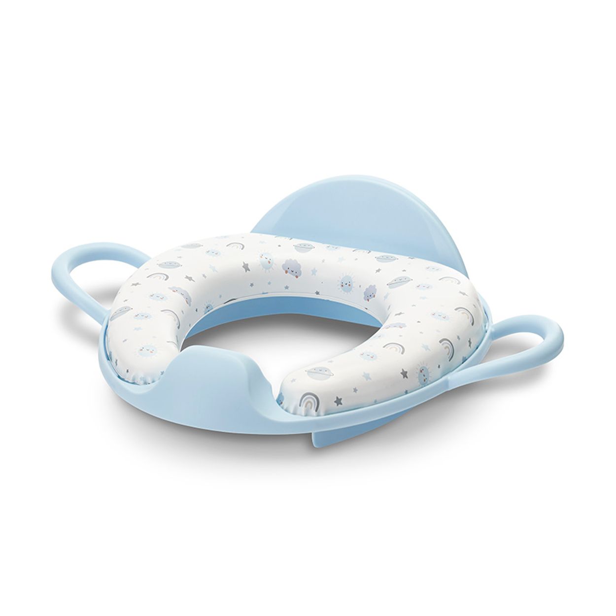 Lorelli Toilettensitz R&uuml;ckenlehne Handgriff gepolstert, Spritzschutz, Kunststoff hellblau - Bild 1