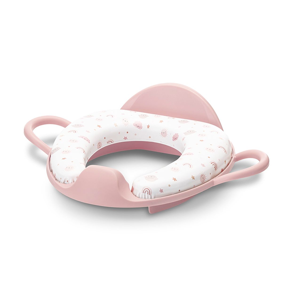 Lorelli Toilettensitz R&uuml;ckenlehne Handgriff gepolstert, Spritzschutz, Kunststoff rosa wei&szlig; - Bild 1