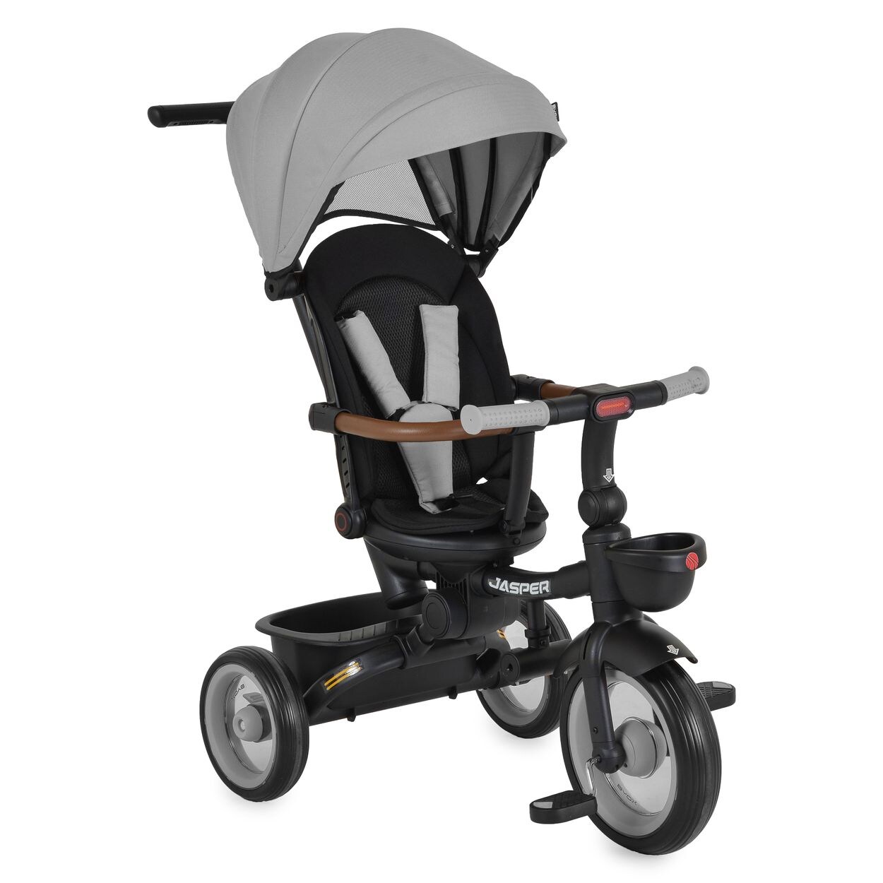 Byox Dreirad Jasper EVA-Reifen klappbar, Sitz drehbar, Hinterradbremse, Körbe grau