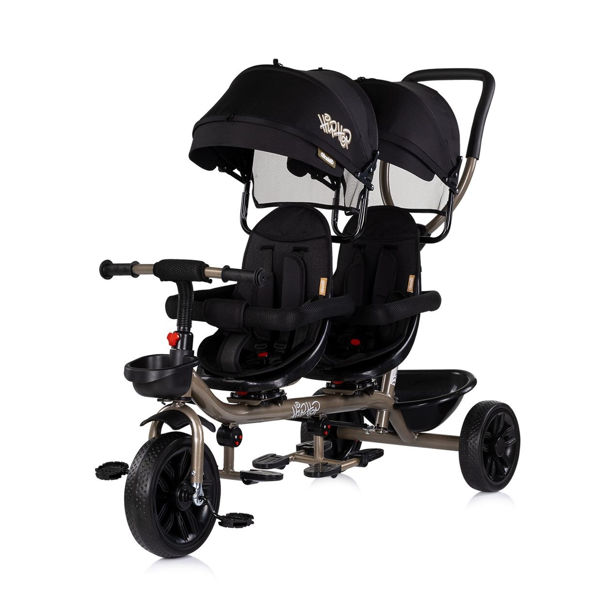 Chipolino Zwillingsdreirad Hip Hop, zwei Kinder, bis 40 kg, Sitze 360° drehbar black
