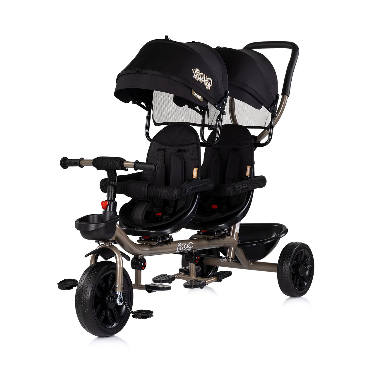 Babyshoppen Geschwisterdreirad Hip Hop, Schiebegriff, Sitze 360&deg; drehbar, Gurte black - Bild 1