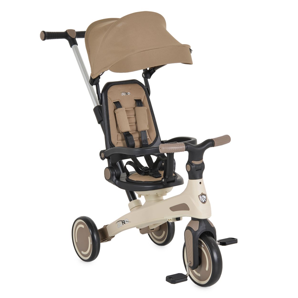 Byox Dreirad, Tricycle Juno 4 in 1 Laufrad Schiebegriff Sitzdrehung Sonnendach beige - Bild 1