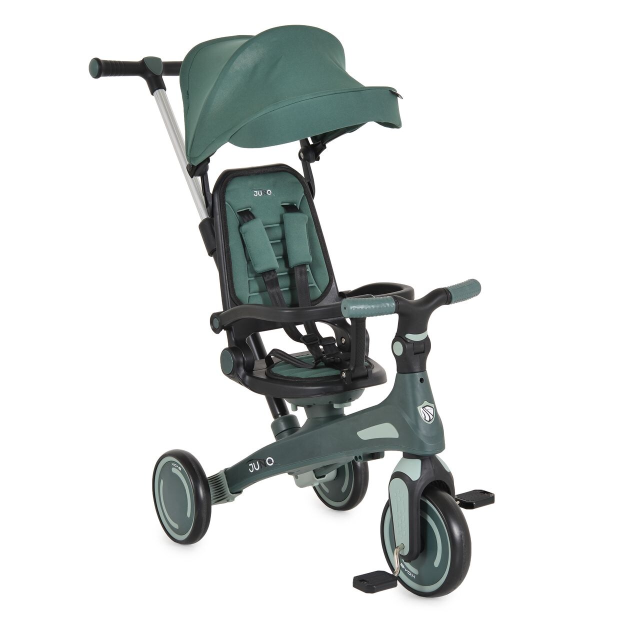 Byox Dreirad, Tricycle Juno 4 in 1 Laufrad Schiebegriff Sitzdrehung Sonnendach grün