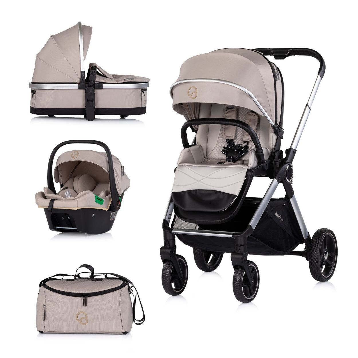 Chipolino Kombikinderwagen Euphoria 3in1 Sportsitz Babyschale umbaubar klappbar beige