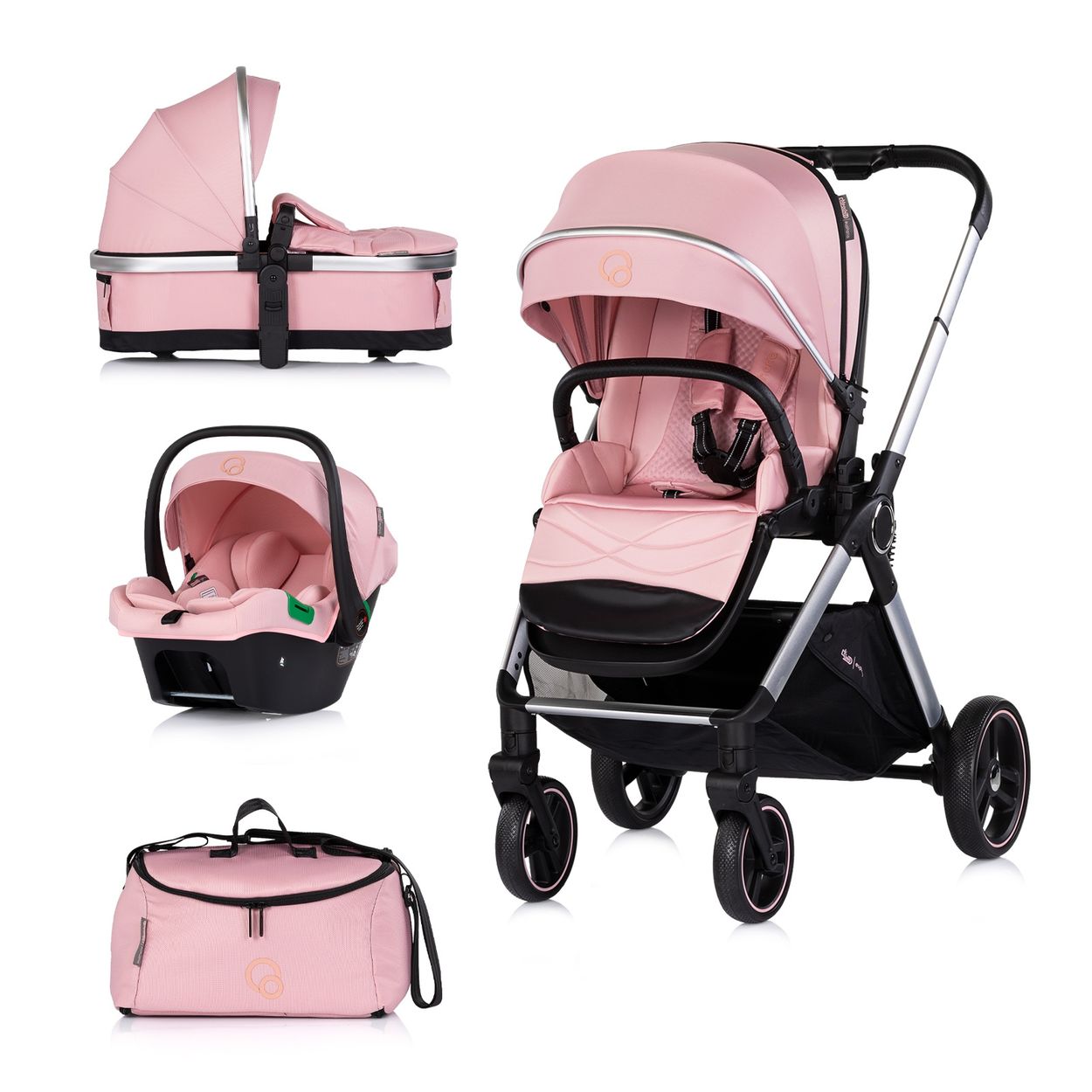 Chipolino Kombikinderwagen Euphoria 3in1 Sportsitz Babyschale umbaubar klappbar rosa - Bild 1