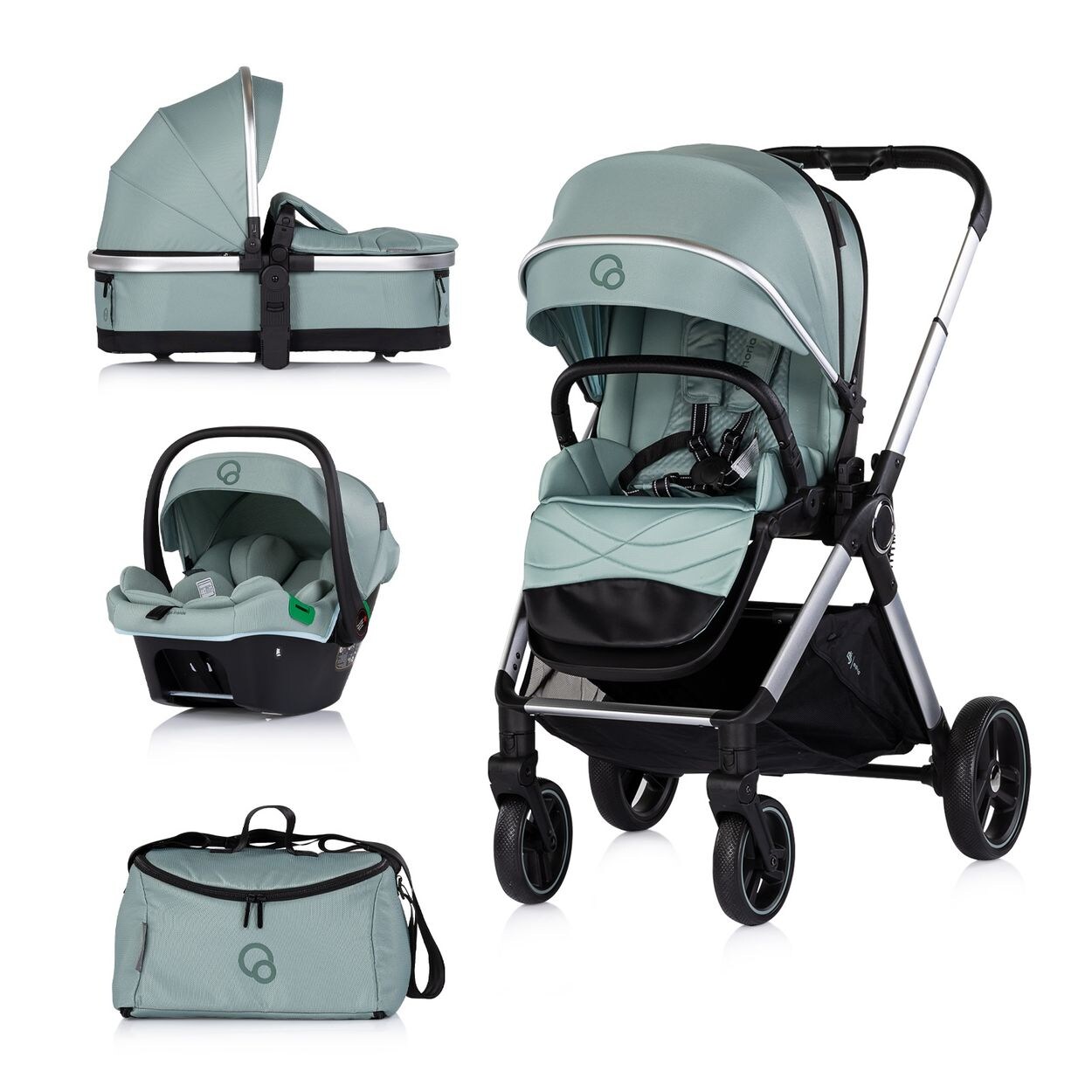 Chipolino Kombikinderwagen Euphoria 3in1 Sportsitz Babyschale umbaubar klappbar grün