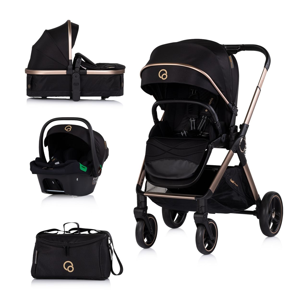 Chipolino Kombikinderwagen Euphoria 3in1 Sportsitz Babyschale umbaubar klappbar schwarz - Bild 1