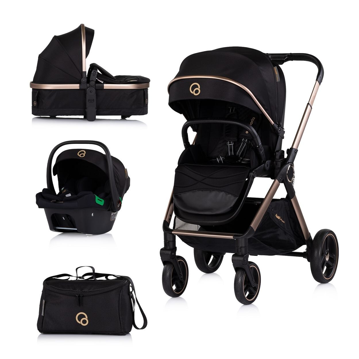 Chipolino Kombikinderwagen Euphoria 3in1 Sportsitz Babyschale umbaubar klappbar schwarz