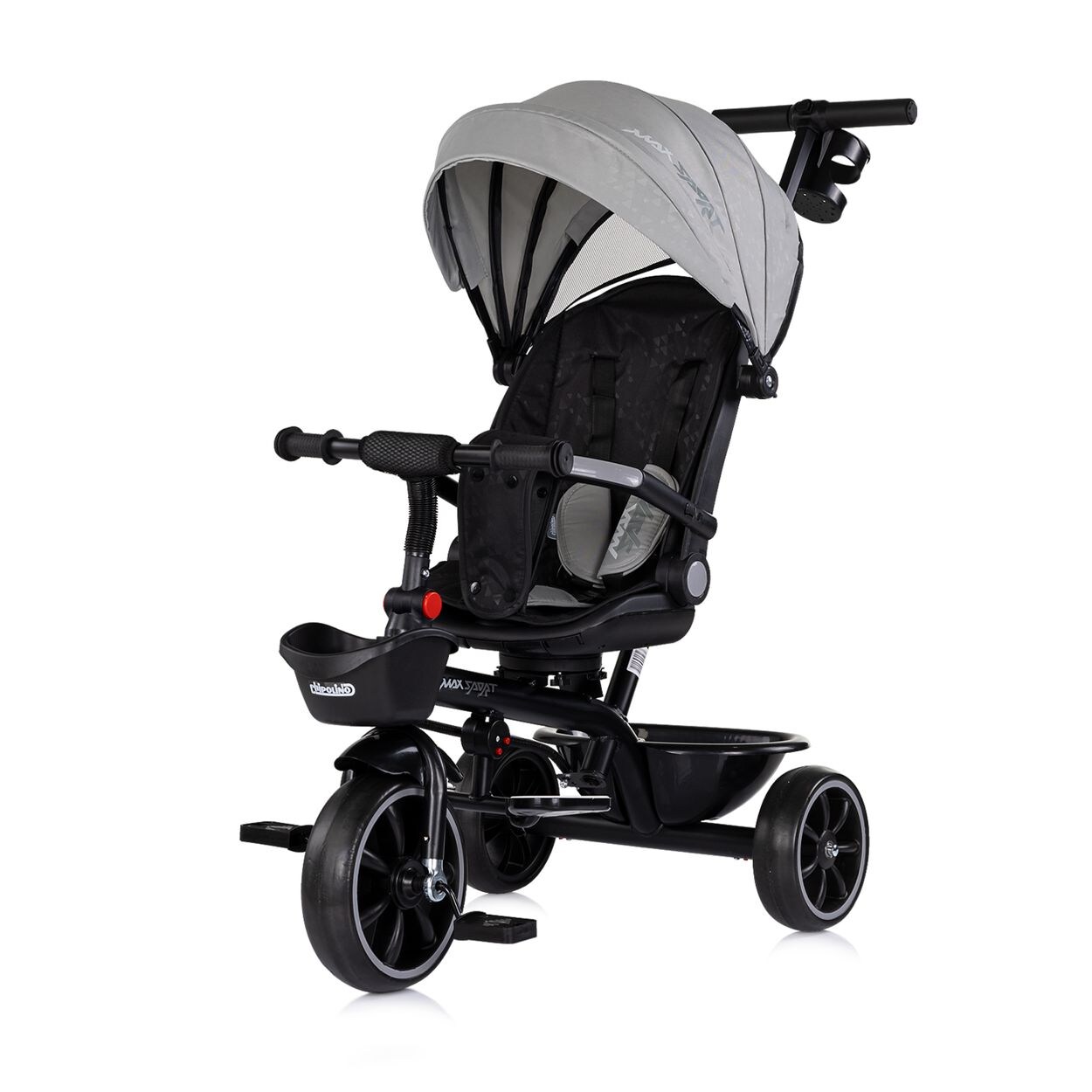 Chipolino Tricycle Max Sport 2 in 1, Dreirad, Becherhalter, Sitz umkehrbar, Korb grau/schwarz