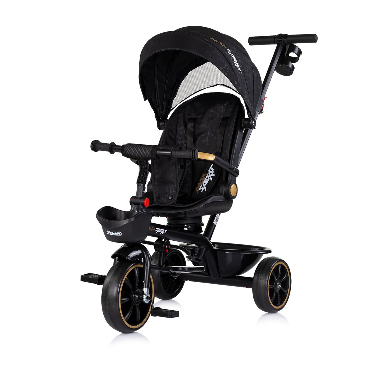 Chipolino Tricycle Max Sport 2 in 1, Dreirad, Becherhalter, Sitz umkehrbar, Korb schwarz gemustert - Bild 1