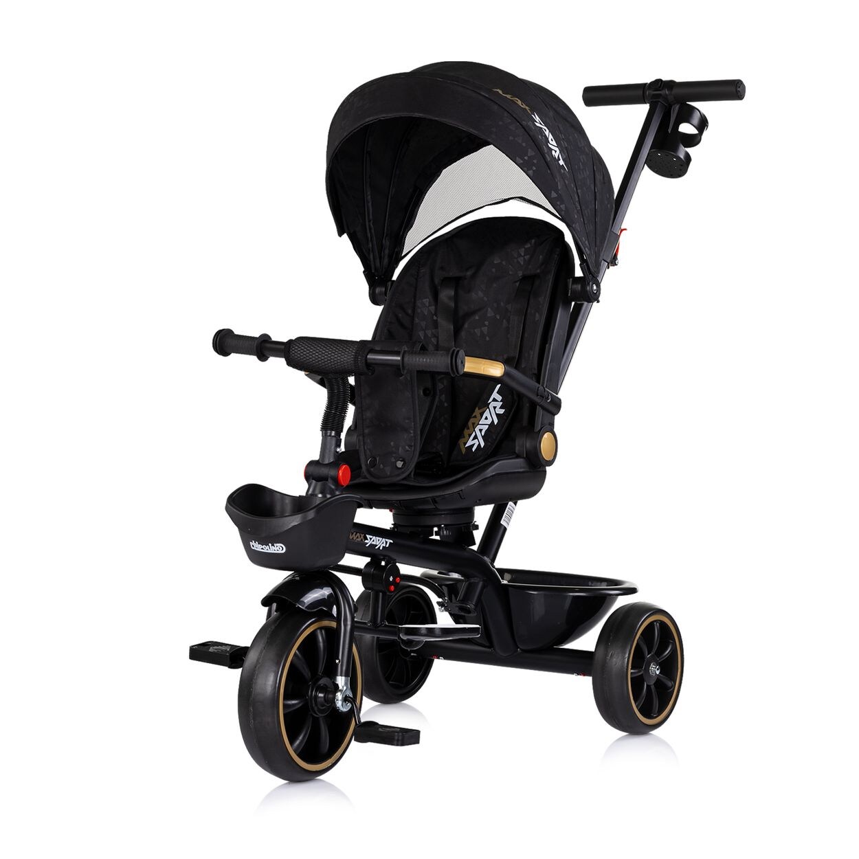 Chipolino Tricycle Max Sport 2 in 1, Dreirad, Becherhalter, Sitz umkehrbar, Korb schwarz gemustert
