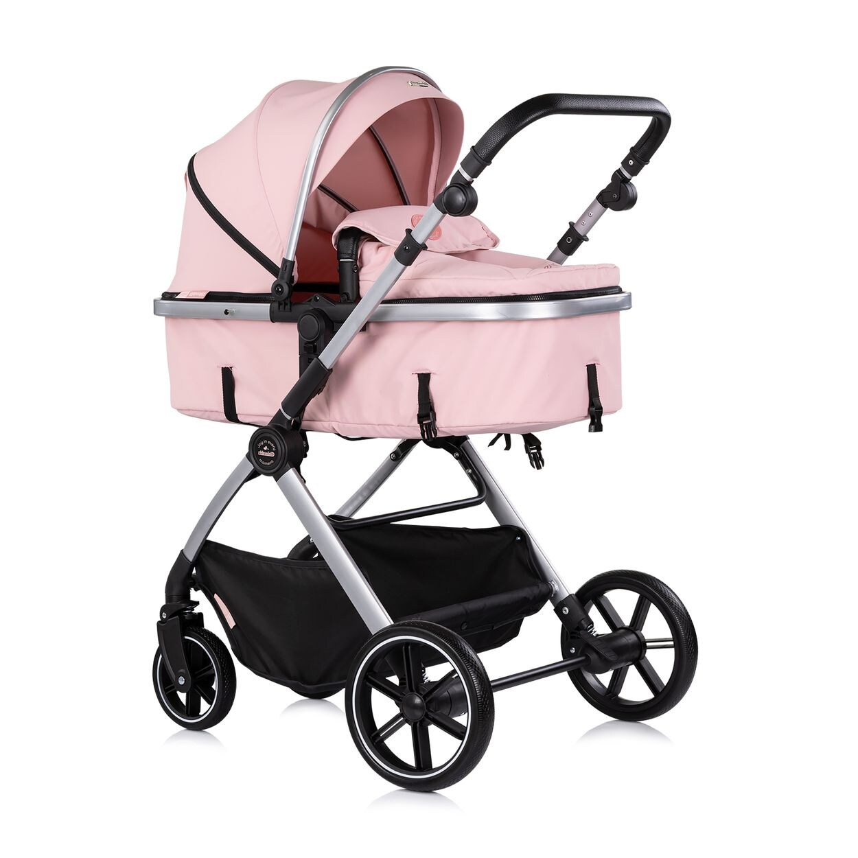 Chipolino Kombikinderwagen Pearl 2 in 1 umbaubar Rucksack Fußsack Korb Federung rosa
