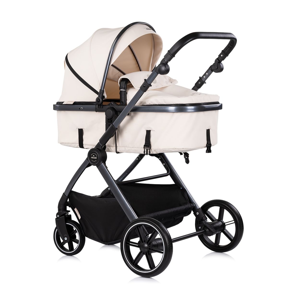 Chipolino Kombikinderwagen Pearl 2 in 1 umbaubar Rucksack Fu&szlig;sack Korb Federung beige - Bild 1