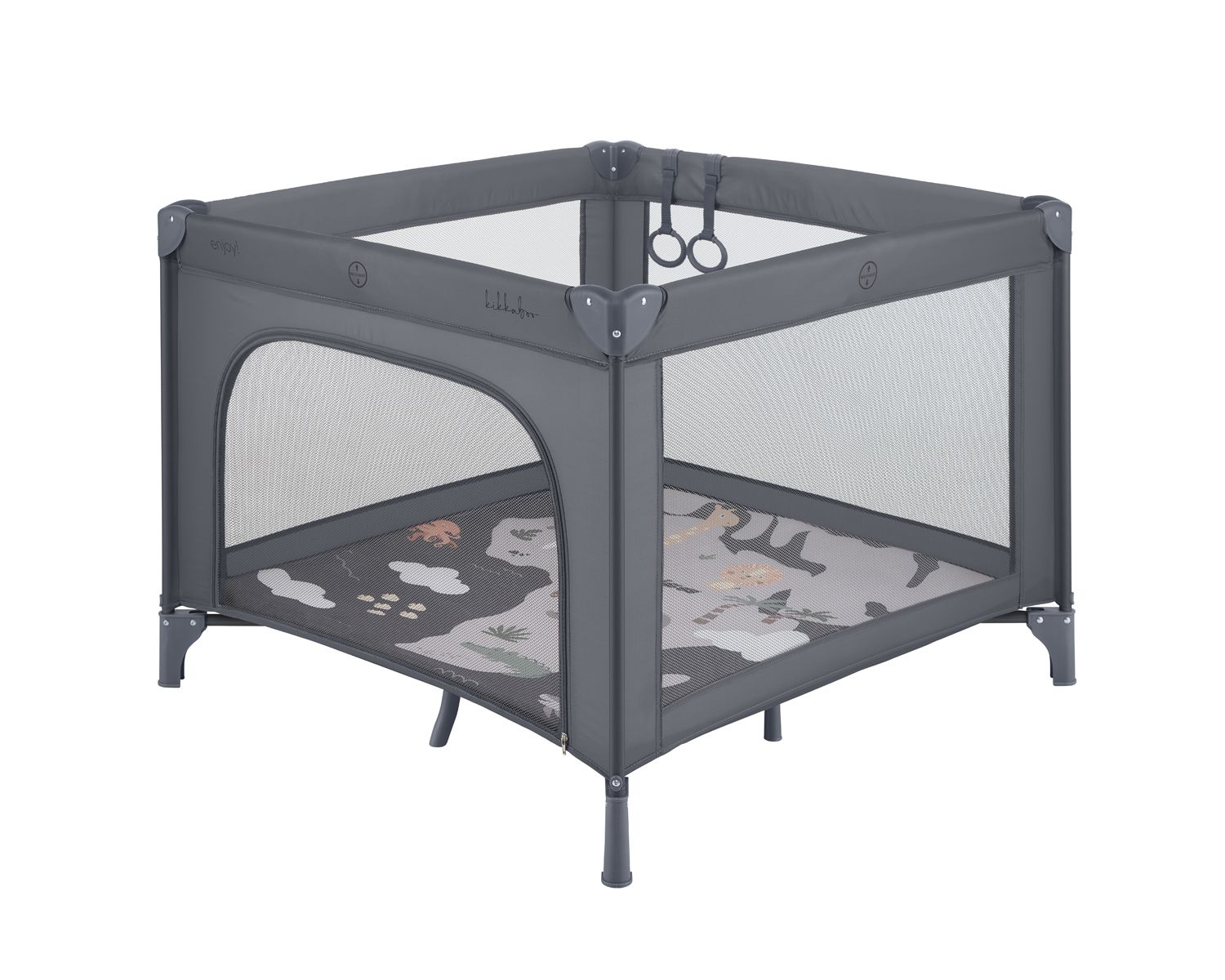 Kikka boo Laufstall Enjoy Matratze Rei&szlig;verschluss klappbar Tsche H&auml;ngegriffe grau - Bild 1