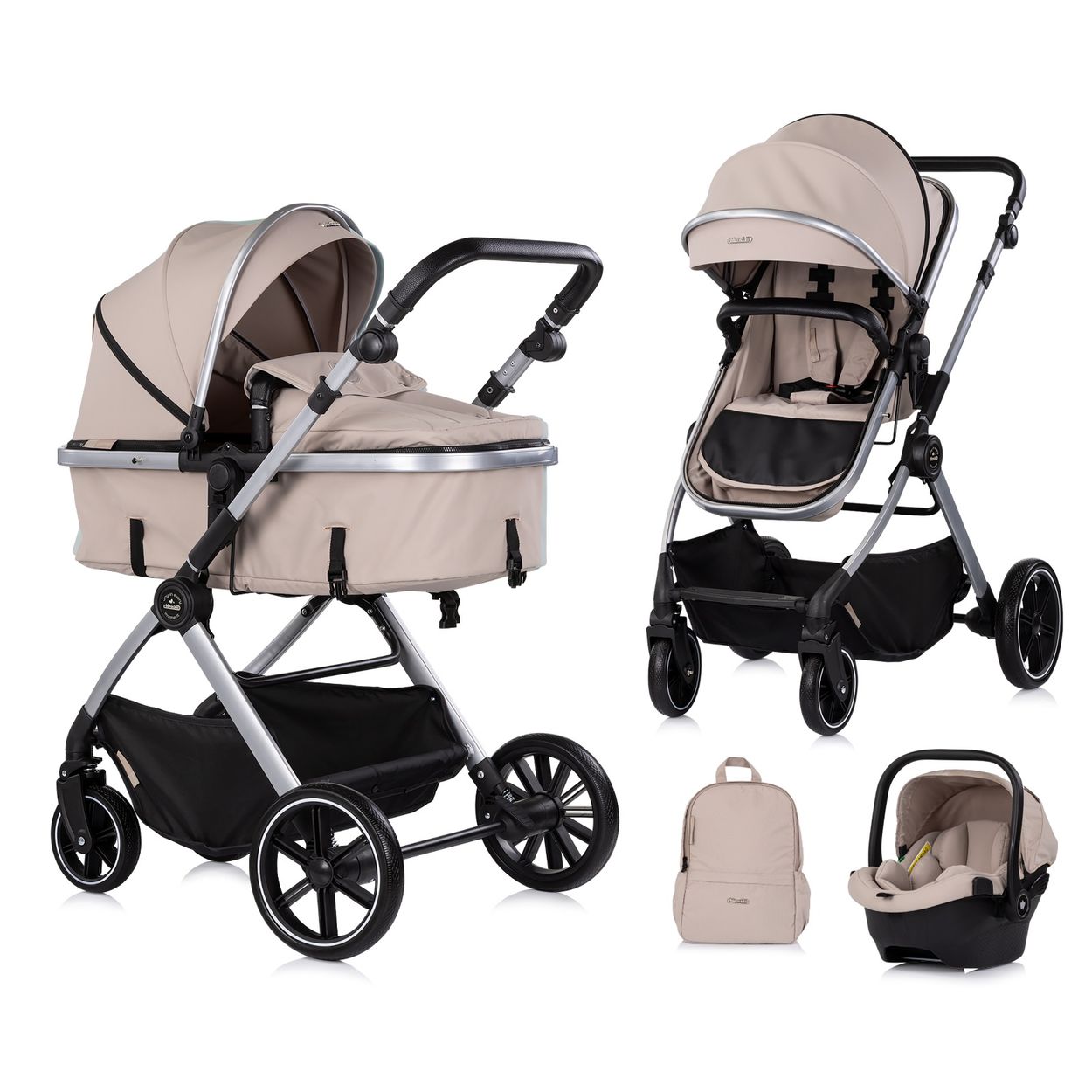 Chipolino Kombikinderwagen Pearl 3 in 1 umbaubar Babyschale Wickeltasche Fu&szlig;sack hellbraun - Bild 1