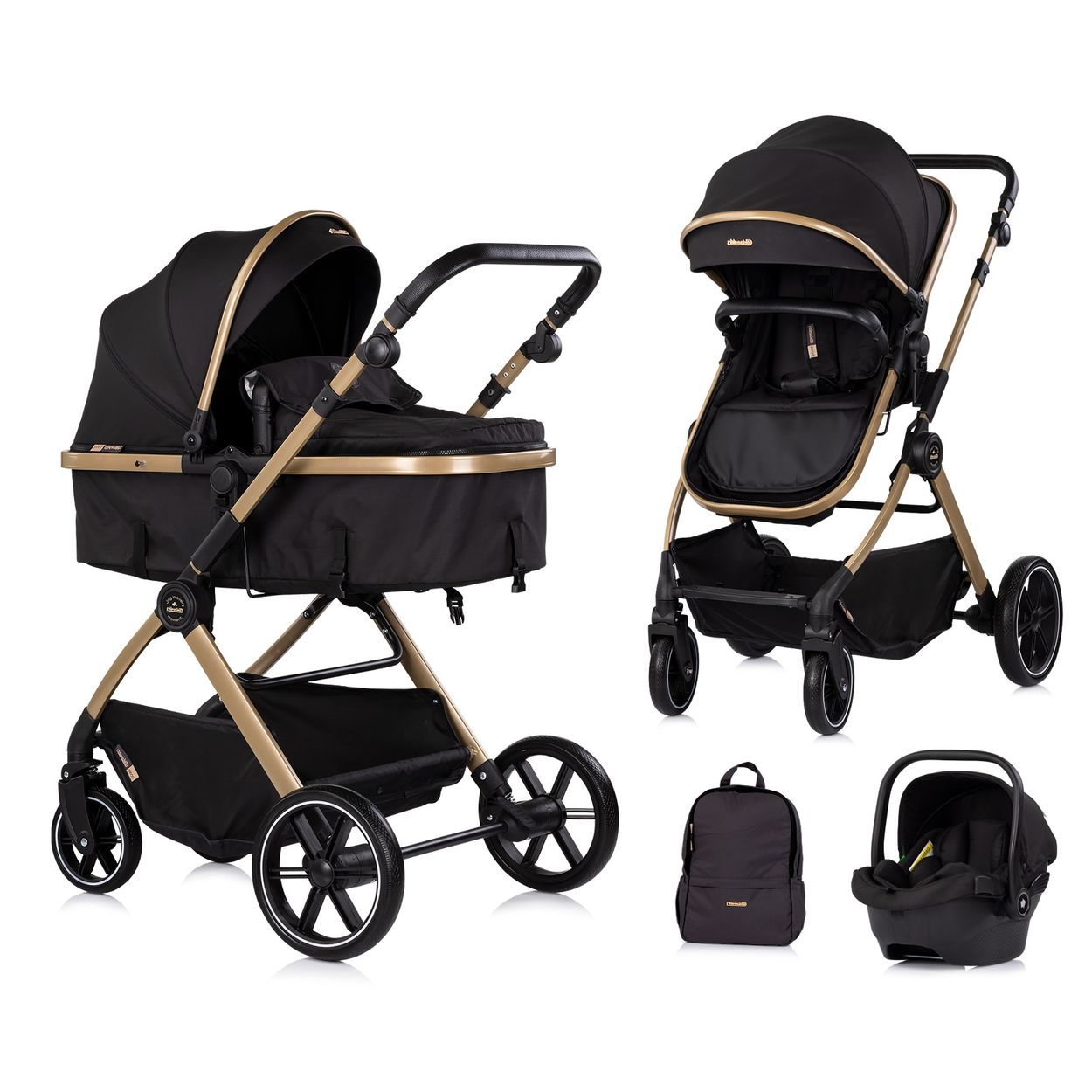 Chipolino Kombikinderwagen Pearl 3 in 1 umbaubar Babyschale Wickeltasche Fu&szlig;sack schwarz - Bild 1
