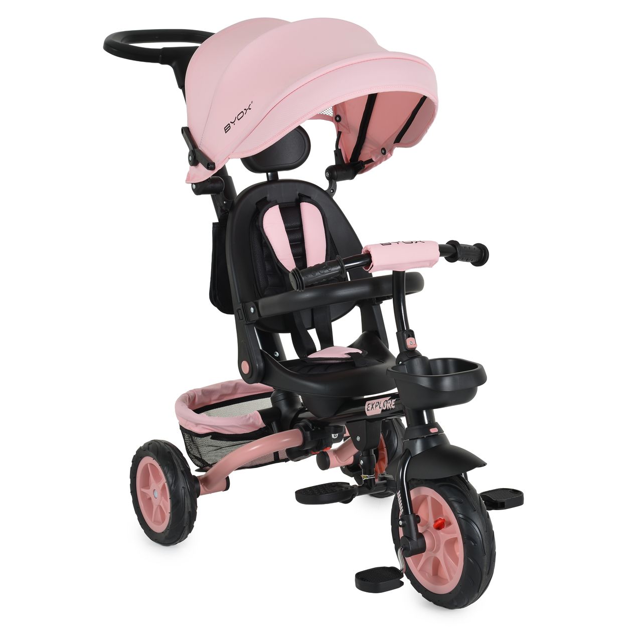 Byox Tricycle Explore 3 in 1 Dreirad umkehrbarer Sitz Schiebegriff K&ouml;rbe Pedale rosa - Bild 1