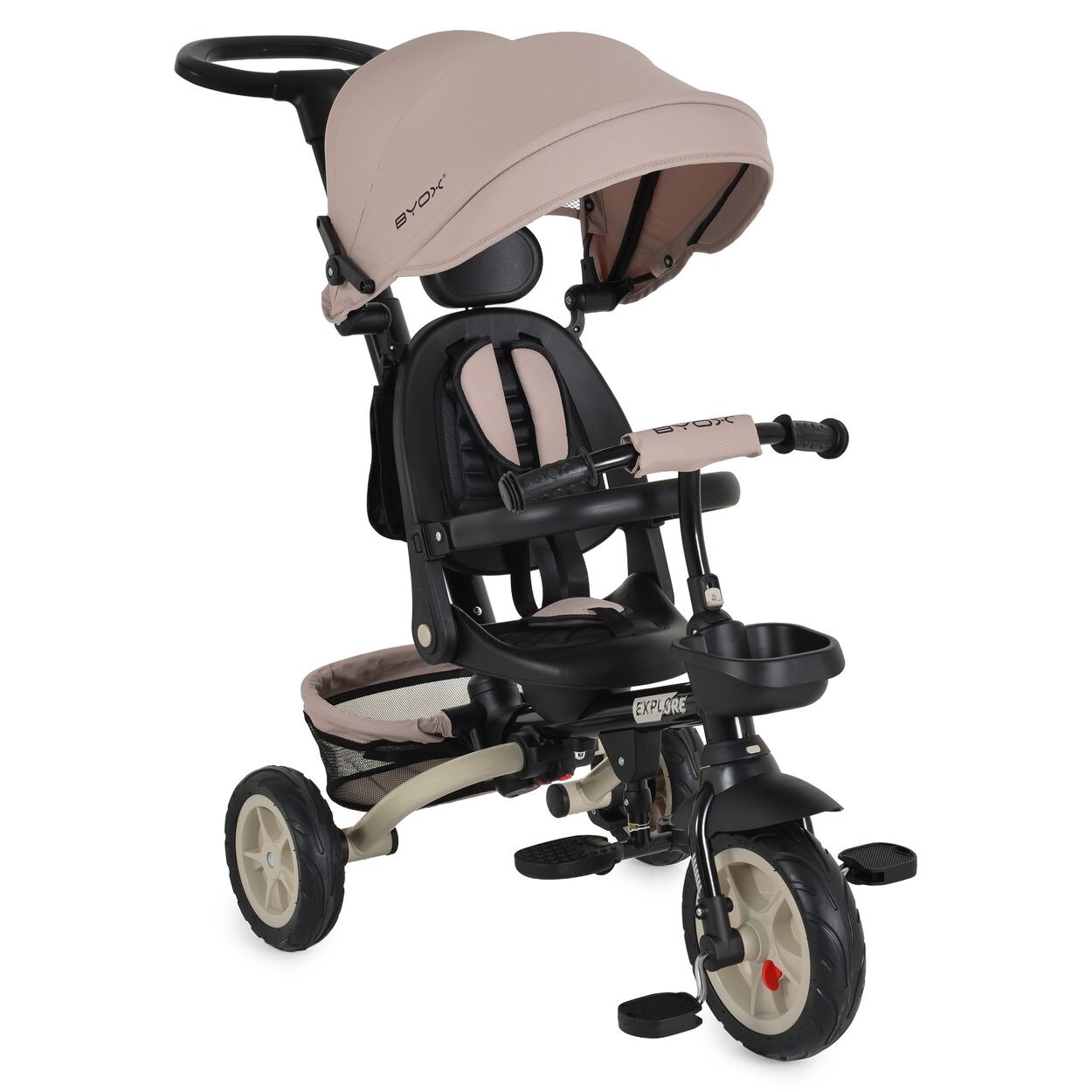 Byox Tricycle Explore 3 in 1 Dreirad umkehrbarer Sitz Schiebegriff Körbe Pedale braun