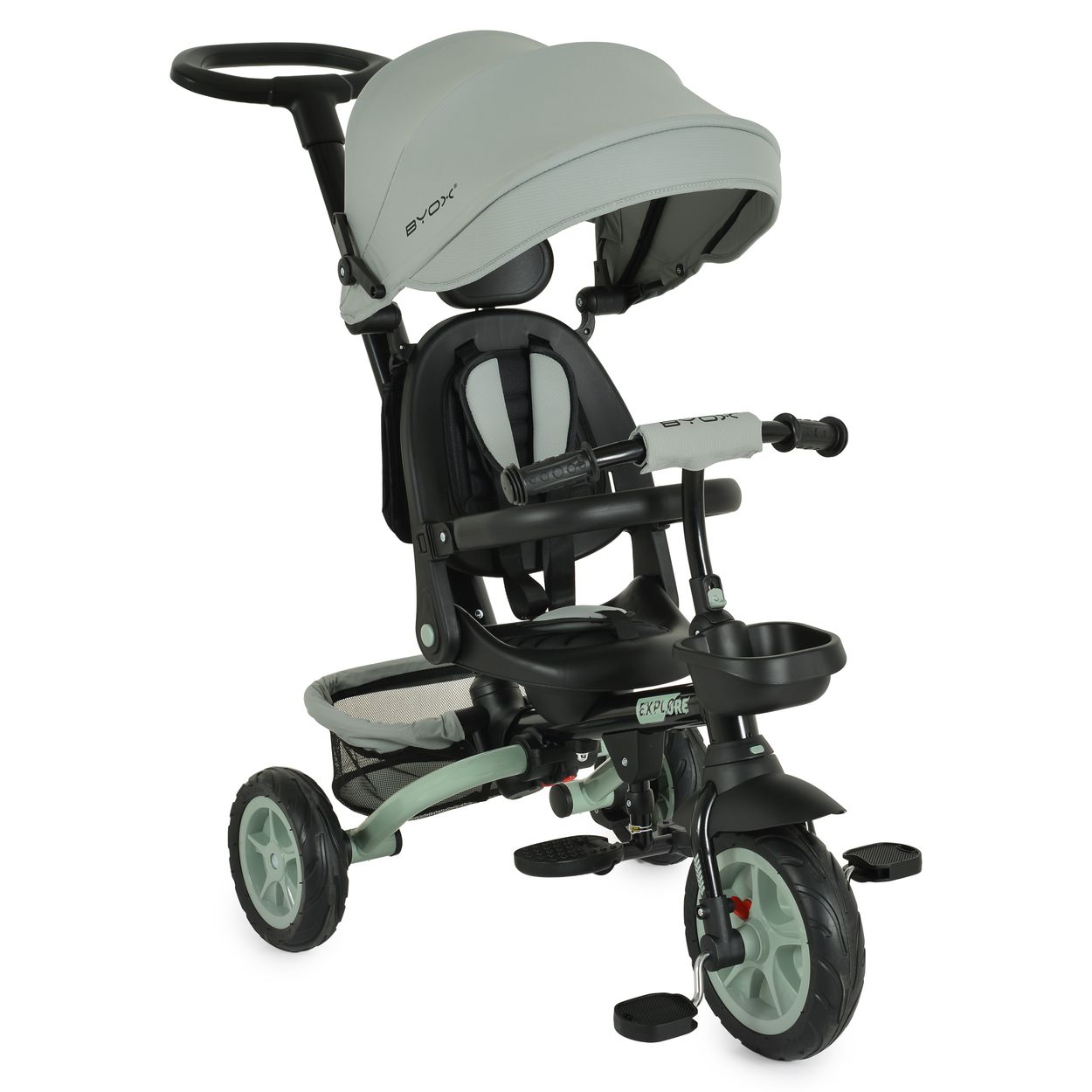 Byox Tricycle Explore 3 in 1 Dreirad umkehrbarer Sitz Schiebegriff K&ouml;rbe Pedale hellgr&uuml;n - Bild 1