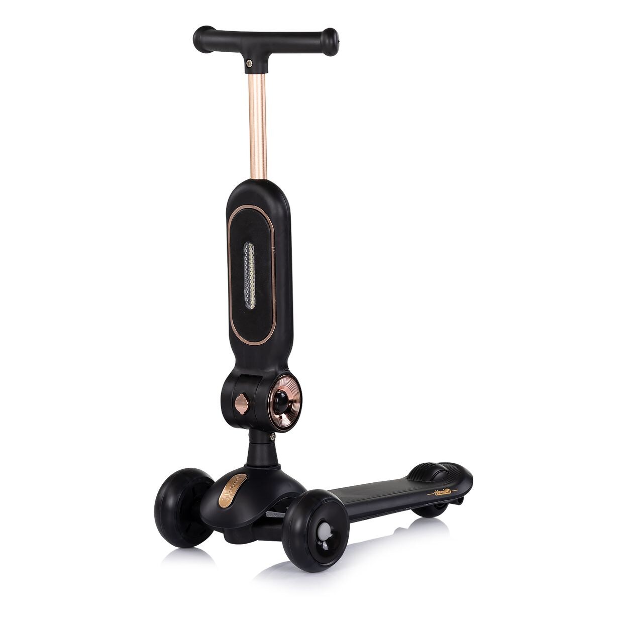 Chipolino Kinderroller Bloomi 2 in 1 Laufrad Sitz PU-Räder Lichteffekte Bremse schwarz