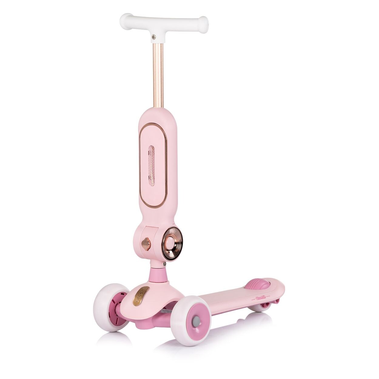 Chipolino Kinderroller Bloomi 2 in 1 Laufrad Sitz PU-Räder Lichteffekte Bremse rosa