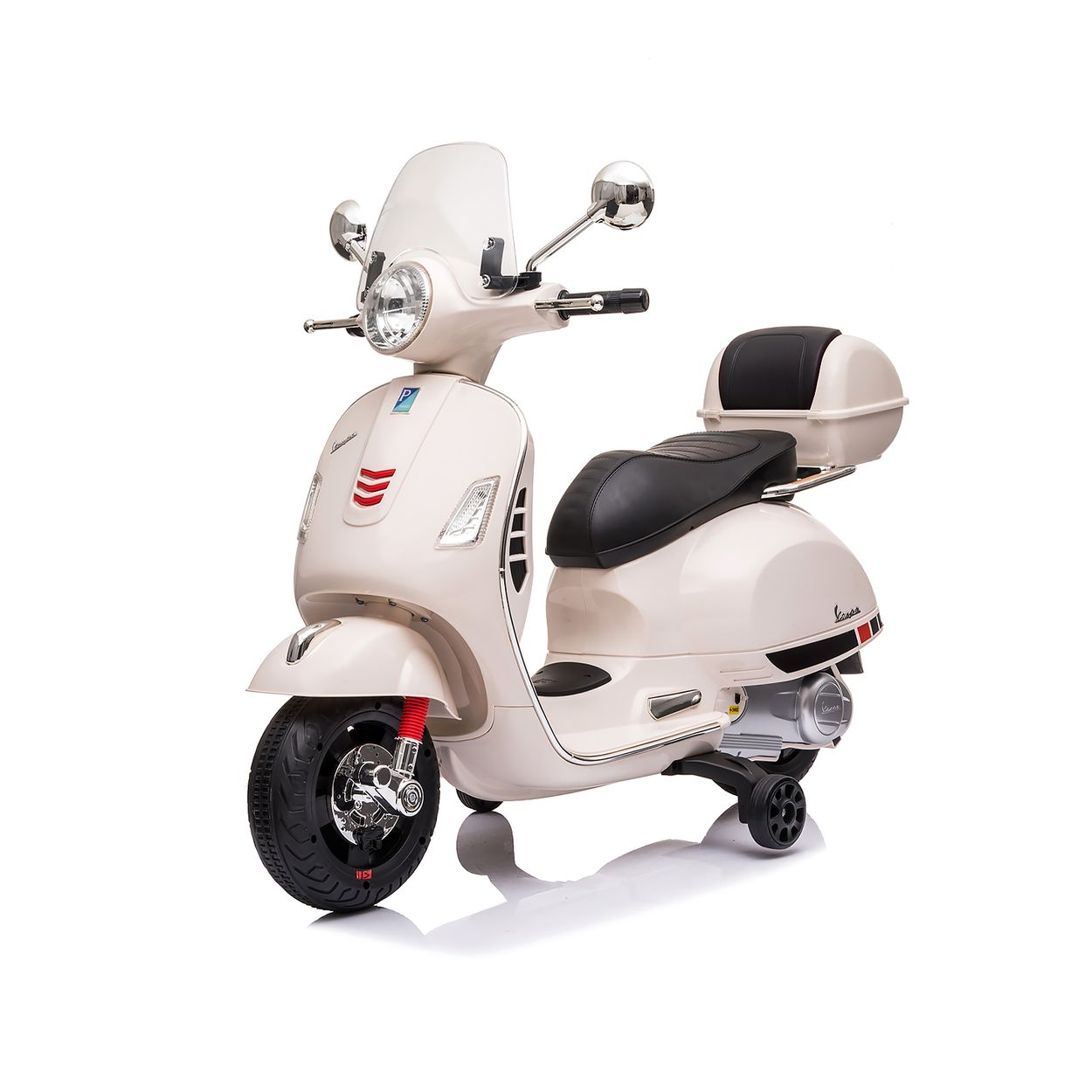 Chipolino Kindermotorrad Vespa GTS Super Heckstaufach Musik MP3 Licht 2-3 km/h wei&szlig; - Bild 1