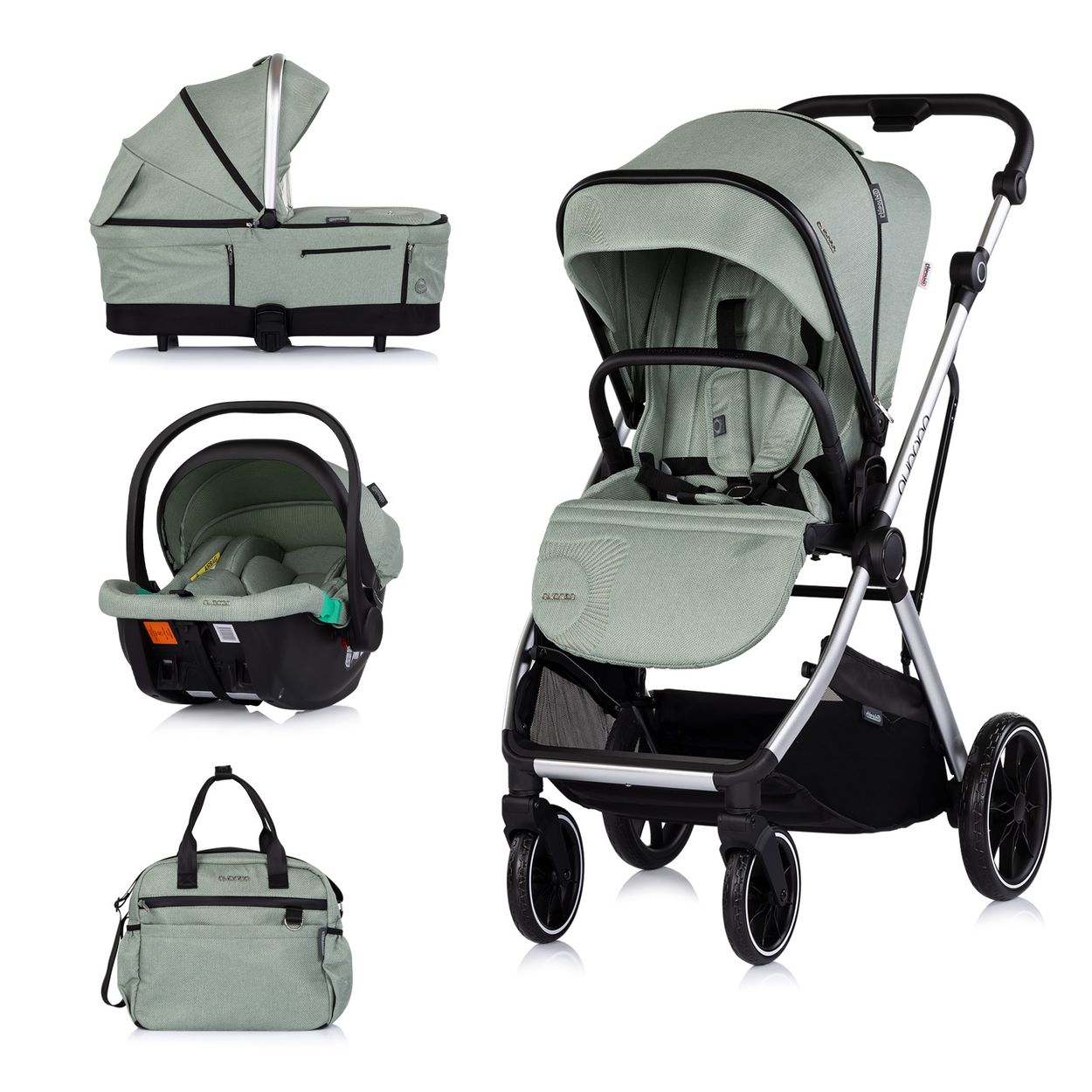 Chipolino Kombikinderwagen Aurora 3 in 1 Babyschale Babywanne Sportsitz Tasche gr&uuml;n - Bild 1
