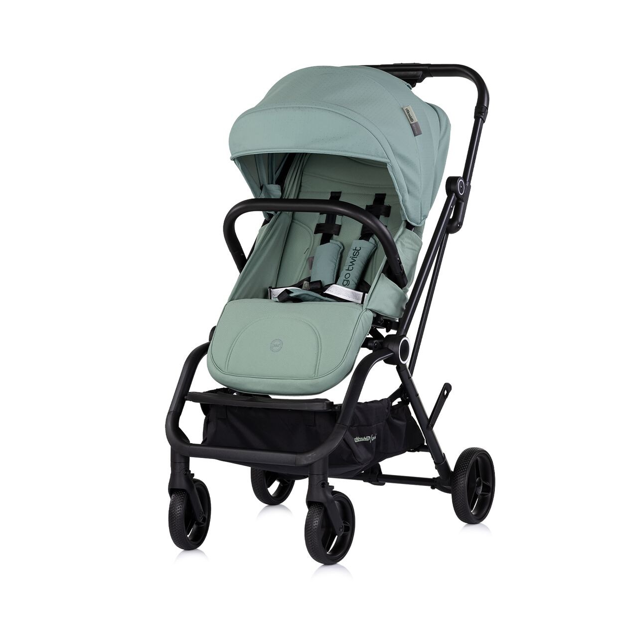 Chipolino Kinderwagen Go Twist Sitz drehbar PU-Reifen klappbar Federung Korb grün