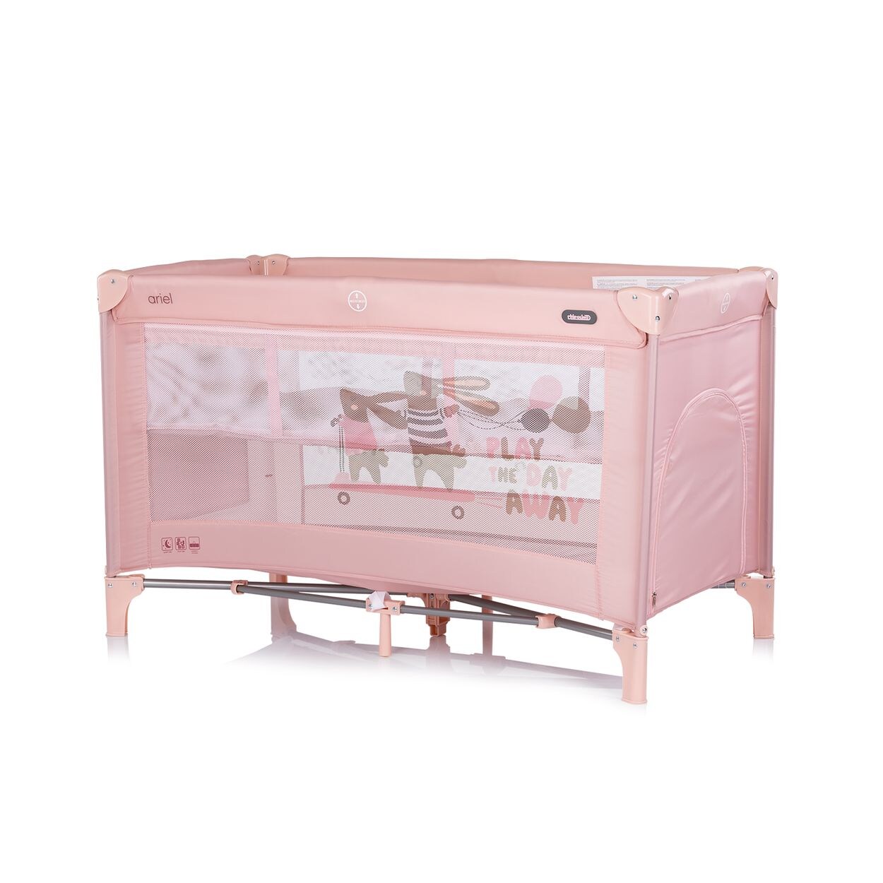 Chipolino Reisebett Ariel, 2 Ebenen, Tragetasche, Seiteneingang, Seitentasche weiß rosa