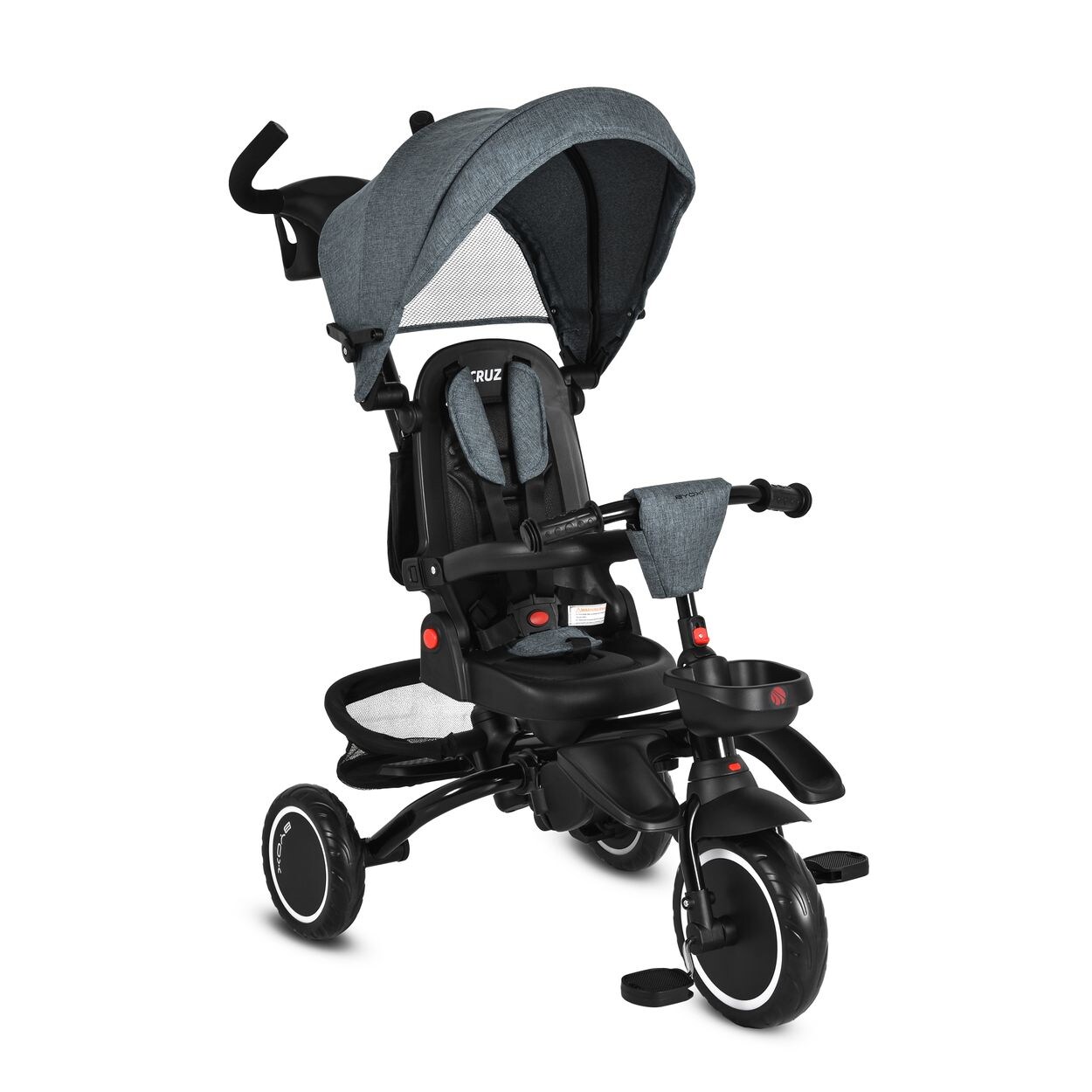 Byox Dreirad Cruz EVA-Reifen klappbar Körbe 360 drehbar Getränkehalter Fußstütze grau